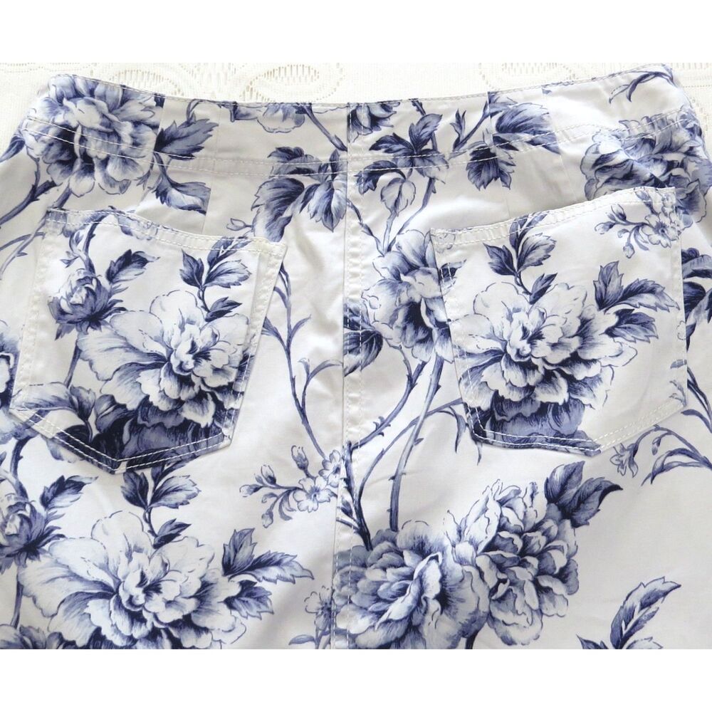 Talbots Damask Print A-Line Skirt Cotton Blend blue/white  6P EUC - Picture 5 of 8